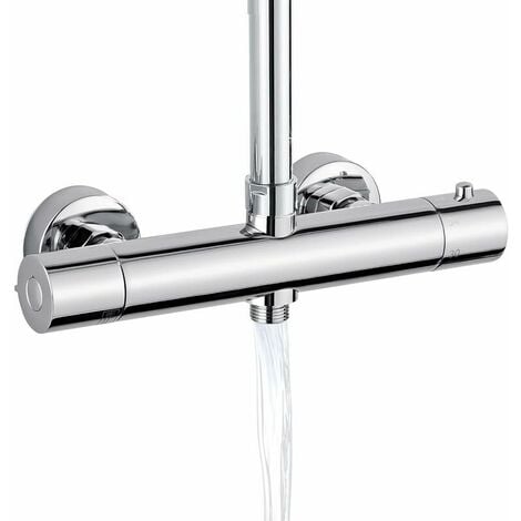 ROSEMARY Mitigeur de Douche, Mitigeur Thermostatique Douche Avec 2 Sortie, Sortie Supérieure 3/4" BSP(26.4mm) et Sortie Inférieure 1/2" BSP(21mm), Forme Ronde , Laiton, Finition Chromée