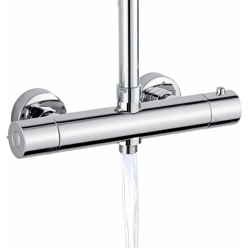Mitigeur de Douche, Mitigeur Thermostatique Douche Avec 2 Sortie, Sortie Supérieure 3/4' BSP(26.4mm) et Sortie Inférieure 1/2' BSP(21mm), Forme Ronde