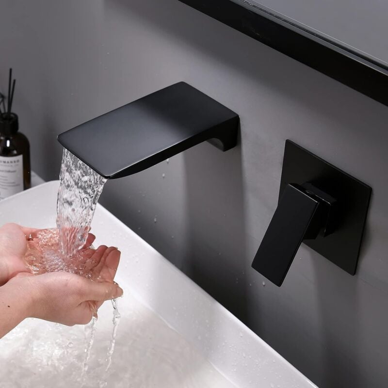 Mitigeur de douche robinet de salle de bain mural salle de bain noir mitigeur mural lavabo robinet cascade mural en laiton