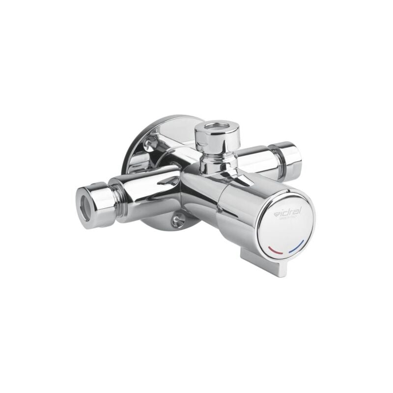 Mitigeur de douche temporisé 15 secondes avec alimentation externe et bouton anti-blocage Série minimal Idral 08533F Chromé - Laiton