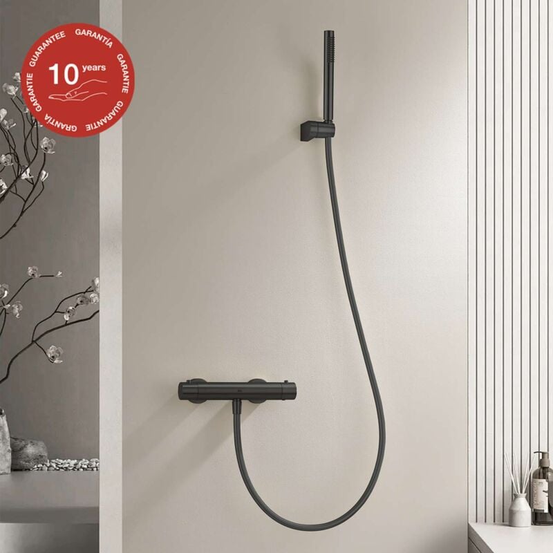 Mitigeur de douche thermostatique avec douchette sky bath noir mat Inox S304 série supreme