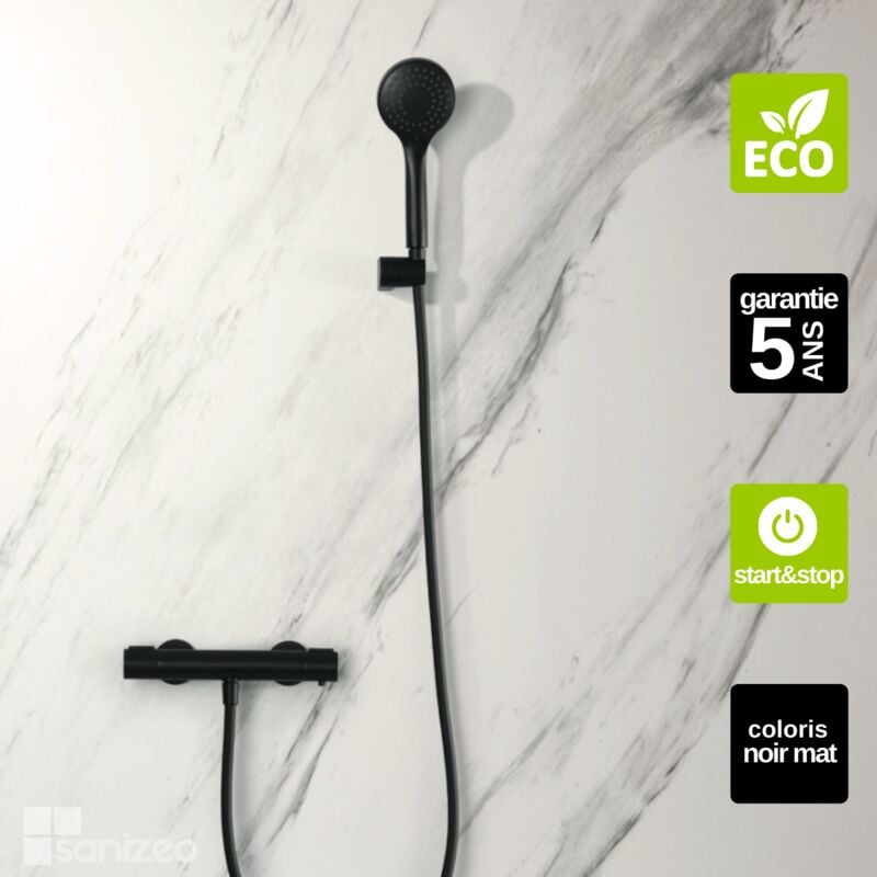 Mitigeur de Douche Thermostatique Économie d'Eau Noir Mat imex eco-kent BTK017-5ECO/NG