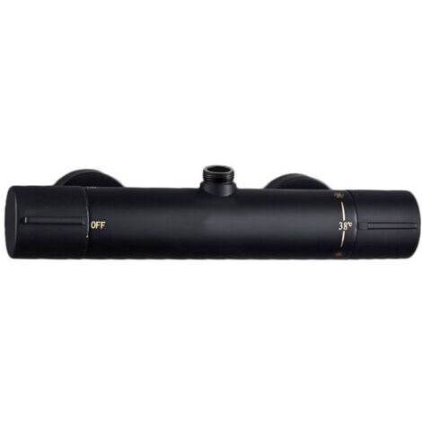 Mitigeur de douche thermostatique noir en laiton H59 sans plomb – Température stabilisée à 38°C – Précision ±2°C – Raccordement 4/4' pour flexible standard