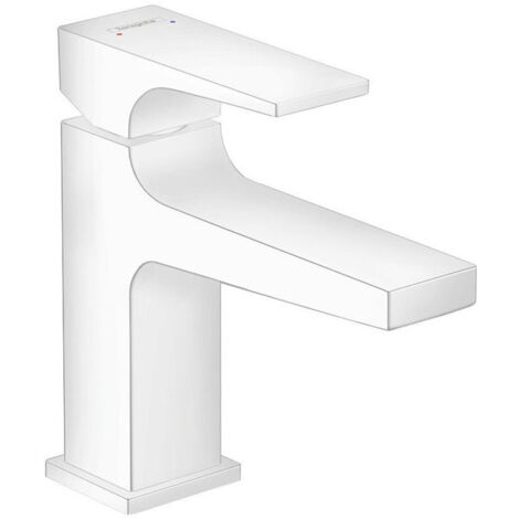 mitigeur de lavabo 100 poignée manette bec court, bonde Push-Open blanc mat