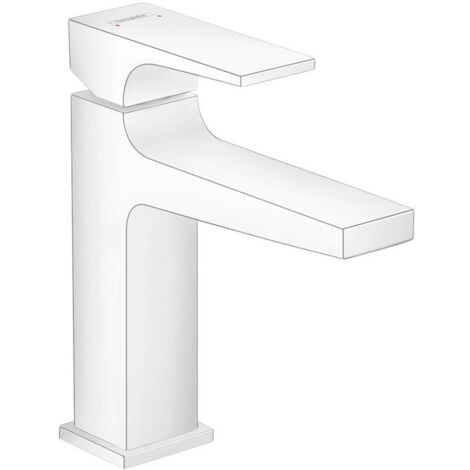 mitigeur de lavabo 110 poignée manette, bonde Push-Open blanc mat