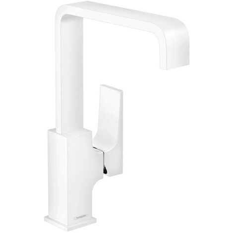 mitigeur de lavabo 230 poignée manette, bonde Push-Open blanc mat