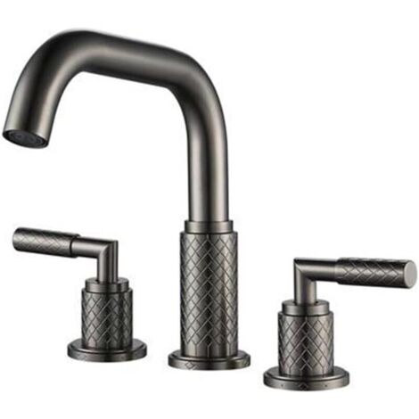 Mitigeur de lavabo 3 trous pivotant 2 poignées robinets de lavabo de salle de bain en laiton 3 trous (gris)