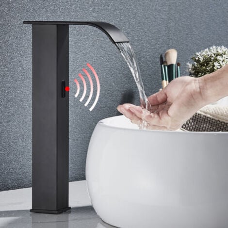 ZAMERY Mitigeur de lavabo à capteur noir infrarouge Automatique Mélangeur à induction Robinet de salle de bain Robinet de lavabo, Mitigeur Haute-Arc Robinets Mitigeur Lavabo levier unique Salle de Bains fonc