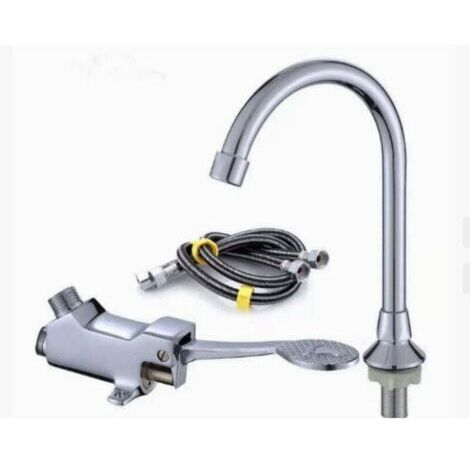 Mitigeur de lavabo à pédale – Finition métal – Cuivre et ABS – Installation facile – Pour hôpitaux, cuisines et salles de bains