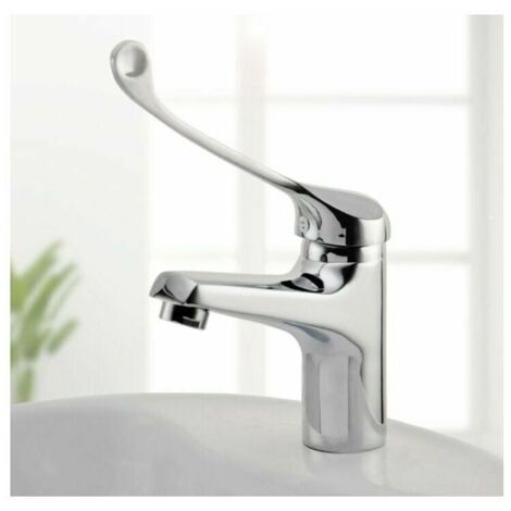 Mitigeur de lavabo à poignée médicale, robinet de salle de bain PMR, chrome, argent