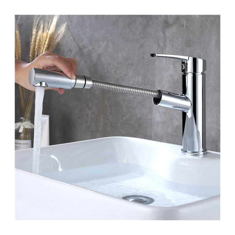 Ubeegol - Mitigeur de Lavabo avec Douchette Extractible Robinet Salle de Bain Chromé Design Moderne