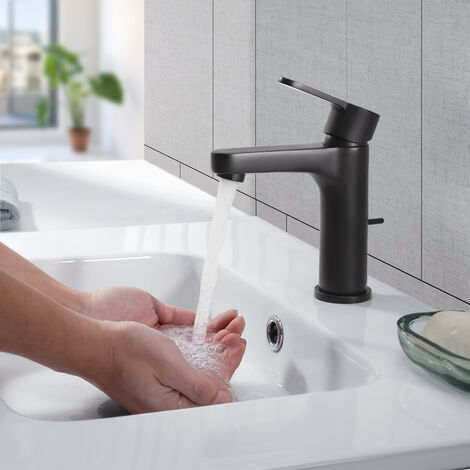 Mitigeur de lavabo avec poubelle pop-up Robinet de salle de bain avec levier de vidange robinet ordinaire Noir