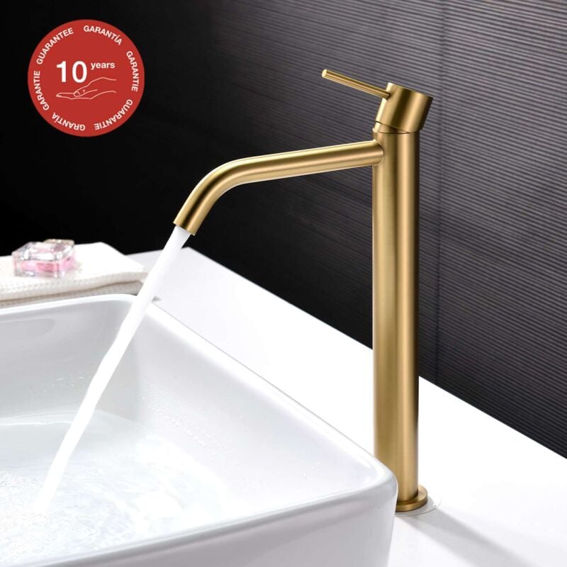 Poalgi - Mitigeur de lavabo bec haut sky bath or brossé pvd Inox S304 série Promise