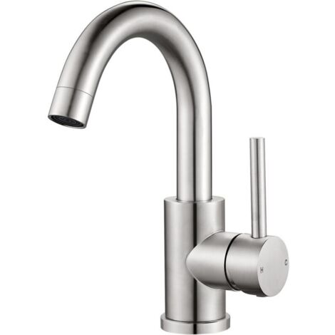 Mitigeur de Lavabo Brossé, Robinet Salle de Bain Pivotant à 360°, Haut Robinets de Lavabo pour Salle de Bain en Acier Inoxydable, Monocommande Robinet Lavabo pour Eau Chaude/Froide, Brossé