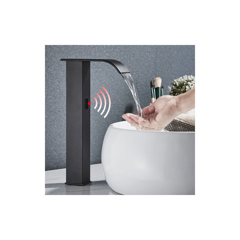 Mitigeur de lavabo à capteur noir infrarouge Automatique Mélangeur à induction Robinet de salle de bain Robinet de lavabo, Mitigeur Haute-Arc