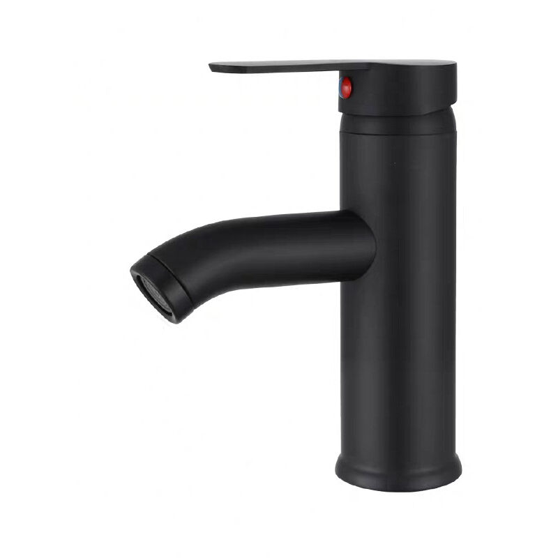 Mitigeur de lavabo cascade noir, mitigeur de lavabo de salle de bain à poignée unique bas, petit bec rond en laiton, eau chaude et froide en option,
