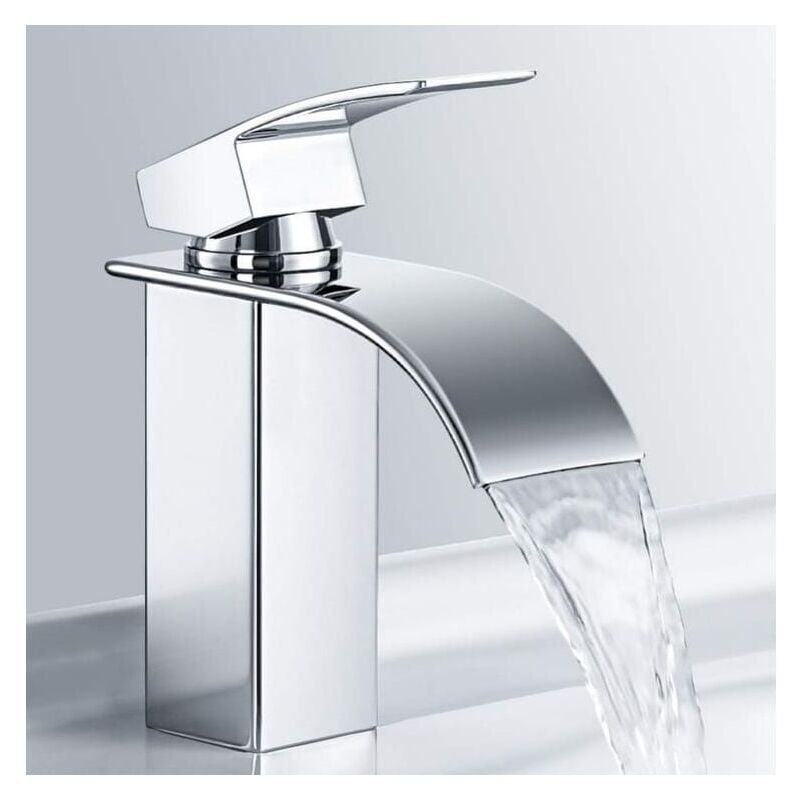 Mitigeur de Lavabo Cascade Robinet Salle de Bain en Acier Inox Robinet Lavabo Chromé Design Elégant