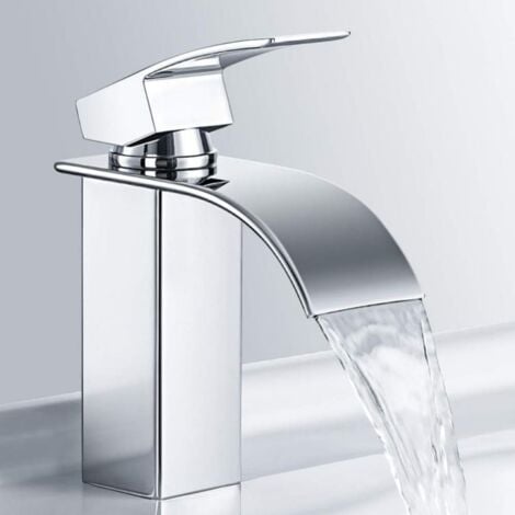 Mitigeur de Lavabo Cascade Robinet Salle de Bain en Acier Inox Robinet Lavabo Chromé Design Elégant