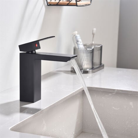 OHPA Robinet Salle de Bain Cascade Mitigeur de Lavabo en Acier Inox Robinet de Lavabo à Deux Voies Design Moderne Noir