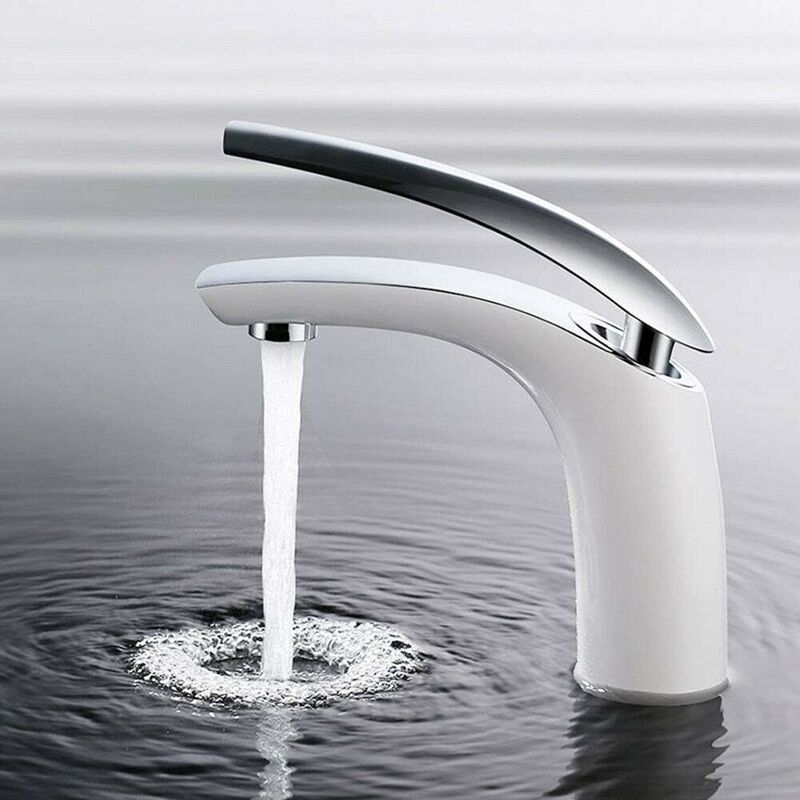 Senderpick - Mitigeur de lavabo chromé blanc, Mitigeur de lavabo de salle de bain moderne Mitigeur d'eau chaude/froide avec corps de robinet en