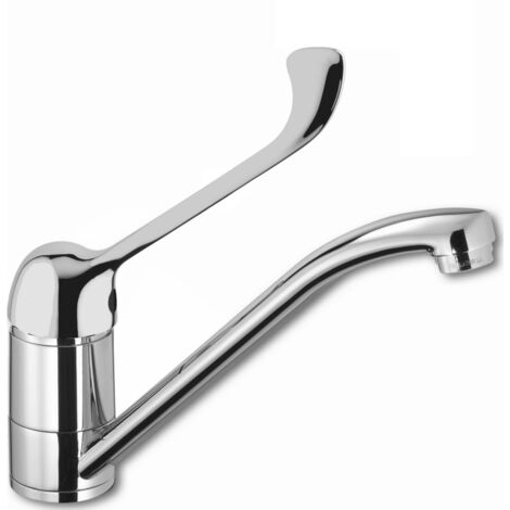 Mitigeur de cuisine Kondor chromé – Manette PMR en métal – Bec orientable avec aérateur anti-calcaire – Installation simple – Kramer