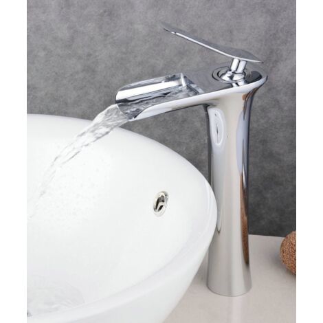 Mitigeur de lavabo chromé à jet cascade – Finition métal – Hauteur 20cm – Poignée unique – Installation facile pour vasque – Lookshop