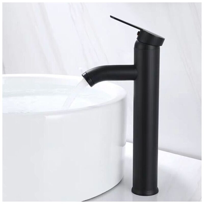 KZQ - Mitigeur de Lavabo, Design à Bec Haut, Robinet Monotrou, pour Vasque à Poser sur Table pour Salle de Bain en Cuivre Chromé avec Mousseur