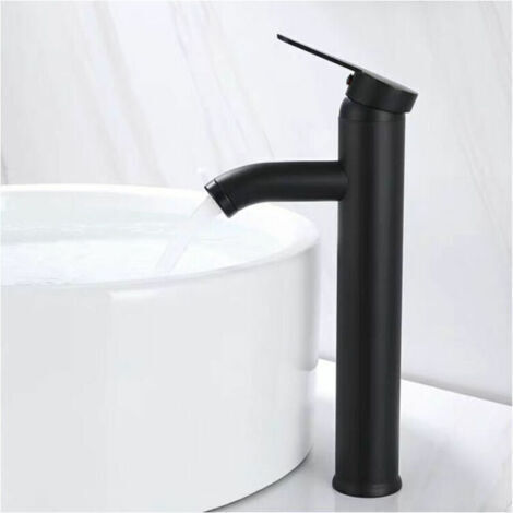 Mitigeur de Lavabo, Design à Bec Haut, Robinet Monotrou, pour Vasque à Poser sur Table pour Salle de Bain en Cuivre Chromé avec Mousseur Démontable