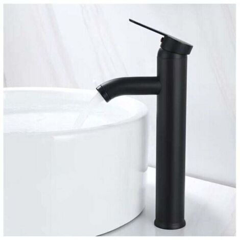 Mitigeur de Lavabo, Design à Bec Haut, Robinet Monotrou, pour Vasque à Poser sur Table pour Salle de Bain en Cuivre Chromé avec Mousseur Démontable