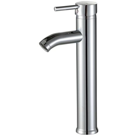 Mitigeur de lavabo design avec robinet monotrou à bec surélevé, pour lavabo à poser, laiton chromé, avec aérateur amovible, robinet, 1 pièce, argent (296105mm)
