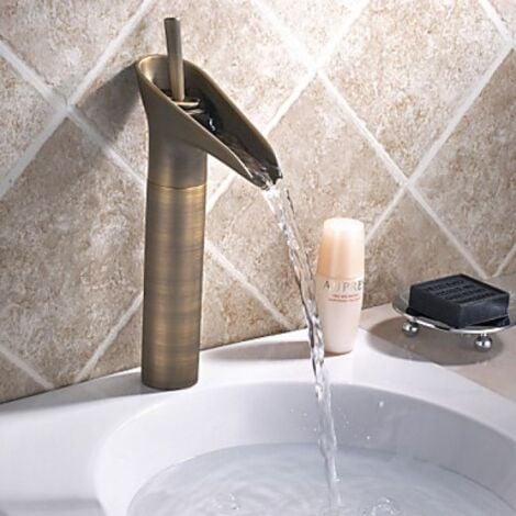 Mitigeur de lavabo effet cascade, style vintage finition bronze