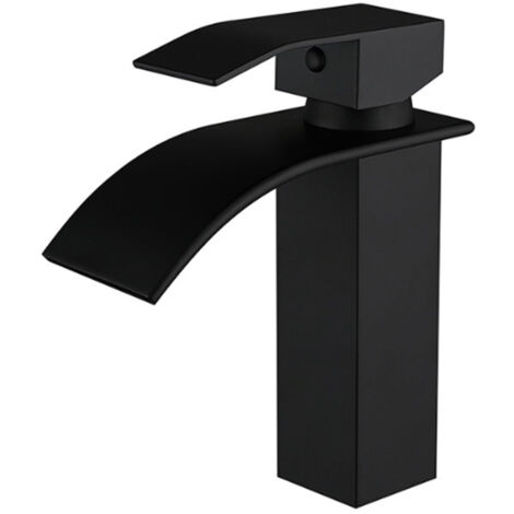Mitigeur de lavabo en laiton noir – Finition peinture – Design cascade – Hauteur 19 cm – Hauteur sous bec 13 cm – Pression 0.5-5 bars – Ideko