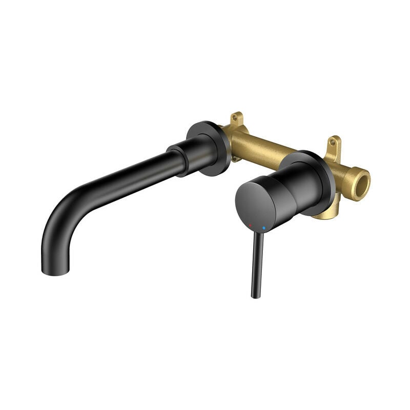 Rainsworth - Mitigeur de lavabo Encastré Rotatif à 360° Robinet Salle Bain Montage Mural, Robinets de baignoire avec l'Eau Froide & Chaude, Noir