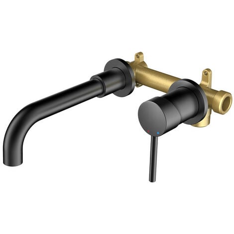 Mitigeur de lavabo Encastré Rotatif à 360° Robinet Salle Bain Montage Mural, Robinets de baignoire avec l’Eau Froide & Chaude, Noir, Rainsworth