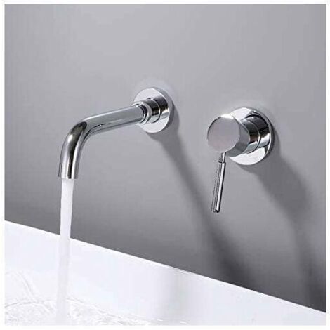 Mitigeur De Lavabo Fini En Chrome Robinet De Lavabo De Salle De Bain À Poignée Unique Moderne H&C 2 Trous Fixé Au Mur