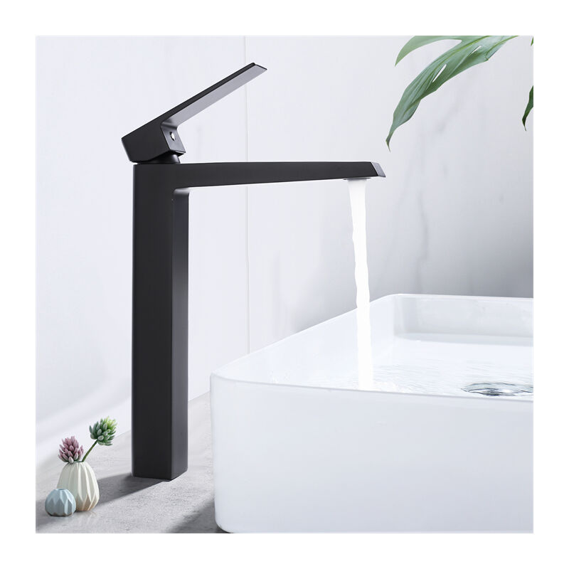 Ubeegol - Robinet Salle Bain Noir Robinet de Lavabo Haut Bec Mono-trou Robinetterie Lave-mains en Cuivre Mélangeur l'Eau Chaude et Froide