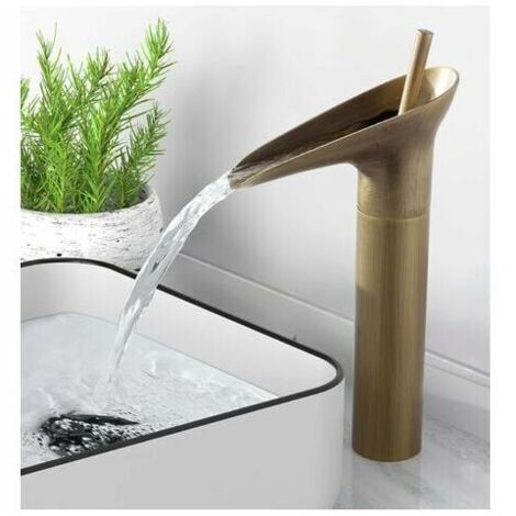 Mitigeur de lavabo haut en laiton – Robinet de cascade bronze antique – Installation facile avec filetage standard – Écoulement doux sans éclaboussures