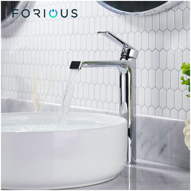 Forious - Mitigeur de Lavabo Haut Robinet Salle de Bain Cascade en Laiton Finition Chromée