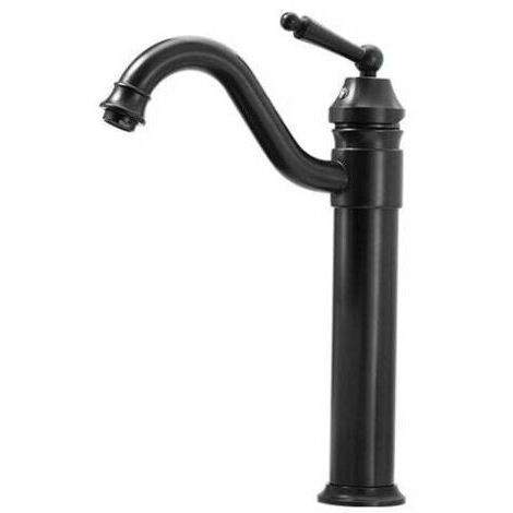 Mitigeur de lavabo haut noir mat – Levier céramique blanche – Hauteur 34 cm – Sans vidage – Laiton durable pour salle de bain