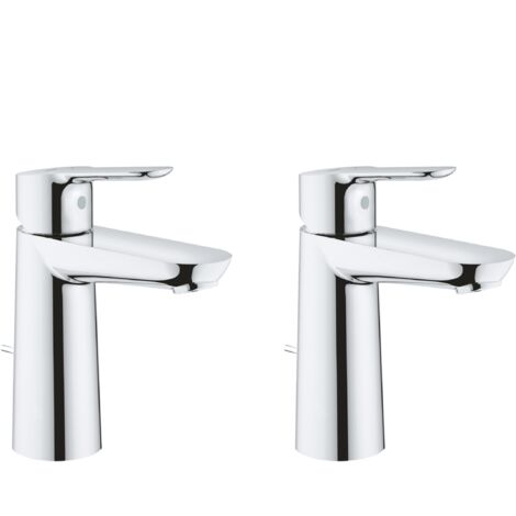 Mitigeur lavabo lot de 2 M – Cartouche céramique GROHE LongLife – Finition chrome – Levier – Vidage à tirette – MITIGEURM2DUO