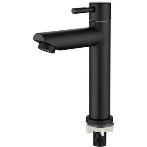Mitigeur de lavabo mitigeur de salle de bain avec bec robinet de colonne d'eau froide, hauteur totale : 18 cm, noir-robinet lavabo vasque