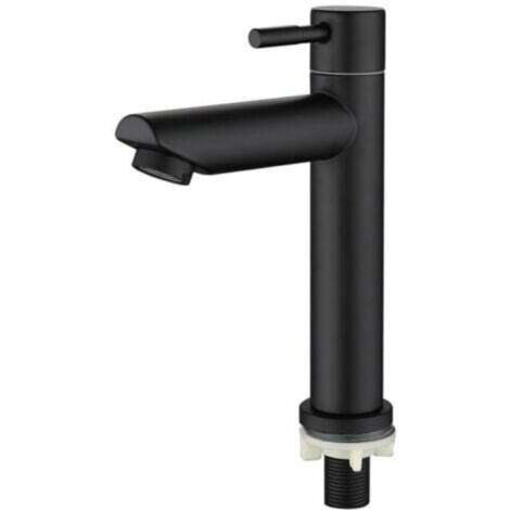 Mitigeur de lavabo mitigeur de salle de bain avec bec robinet de colonne d'eau froide, hauteur totale : 18 cm, noir-robinet lavabo vasque