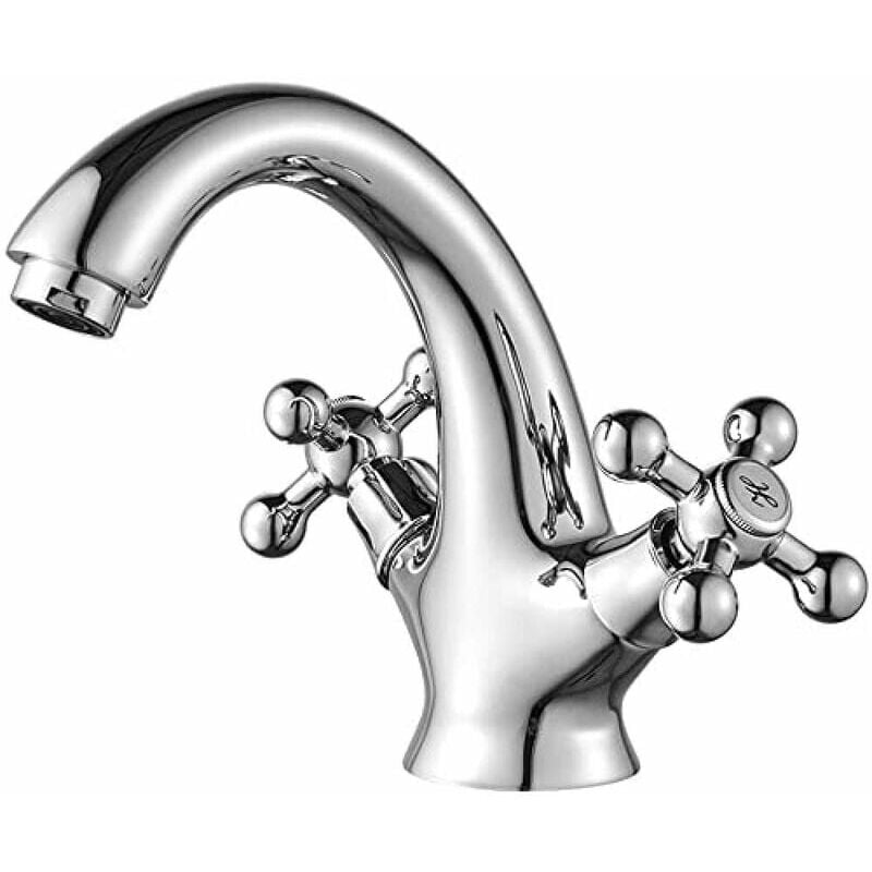 Shmshng - Mitigeur de lavabo, Mitigeur Salle de Bains Vintage, Chromé, Argent