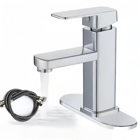 Mitigeur de Lavabo Monocommande 1 Trou – Robinet Modèle Camping-Car / Caravane avec Flexibles d'Alimentation