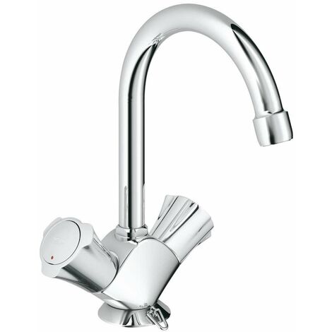 Mitigeur de lavabo monocommande chromé Grohe Costa L – Bec pivotant avec mousseur – Poignée métallique isolée – Chaîne rétractable – Gustavsberg