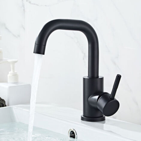 Mitigeur de lavabo noir avec aérateur amovible, pivotant à 360°, mitigeur de salle de bain en laiton, hauteur 201 mm, eau chaude et froide pour lavabos et vasques de salle de bain