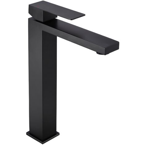 Mitigeur de lavabo Noir et Vasque Robinet Lavabo Acier Inoxydable Robinet Vasque Carré Haut Bec