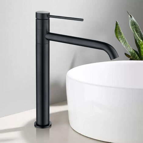 Mitigeur de Lavabo Noir Mat Robinet Salle de Bain Haut Bec Pivotant 360°pour Vasque Robinet en Inox SS304 pour Salle de Bain Design Moderne