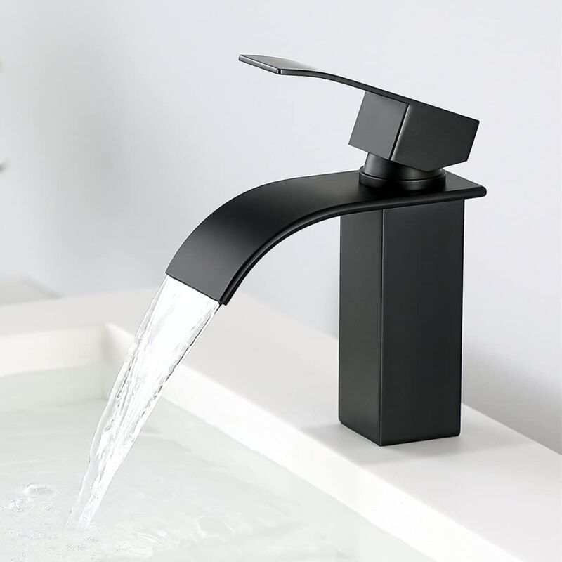 ZVD - Robinet Lavabo Noir-Mitigeur de Salle de Bain-Robinet Cascade pour Vasque Solide-Robinetterie de Super Qualité(Noir)