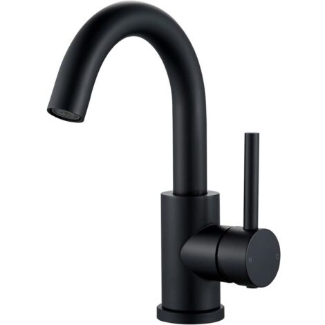 Mitigeur de Lavabo Noir, Robinet Salle de Bain Pivotant à 360°, Haut Robinets de Lavabo pour Salle de Bain en Acier Inoxydable, Monocommande Robinet Lavabo pour Eau Chaude/Froide, Noir